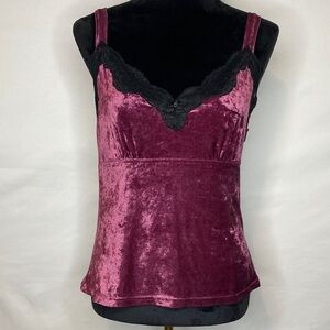 Arianne Burgundy Velvet Velour Lace Cami Top With Small Bow & Heart Charm